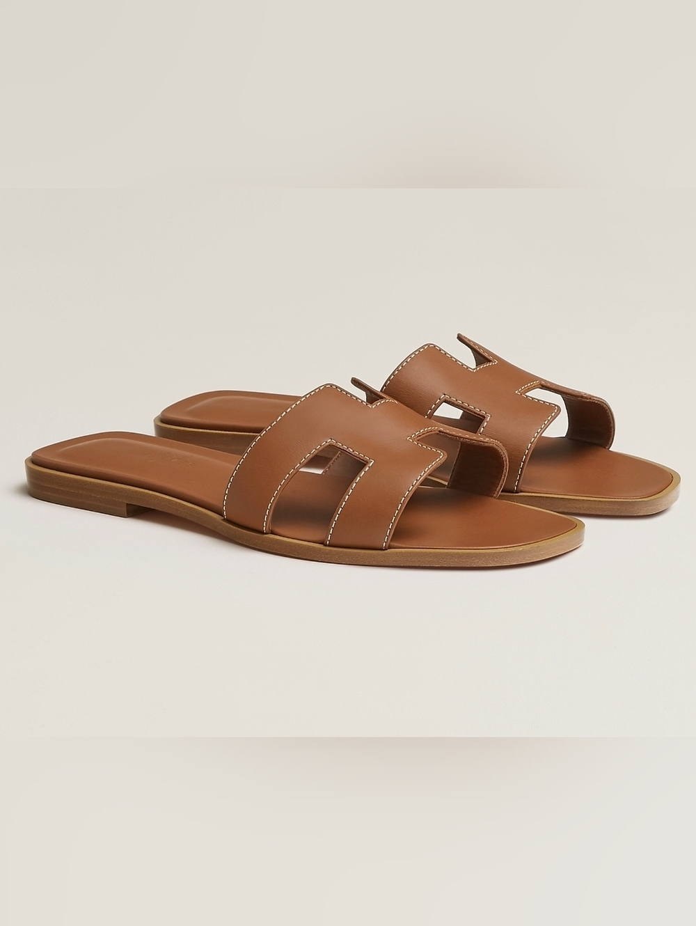 HERMES Box Calfskin Oran Sandals 36.5 Gold